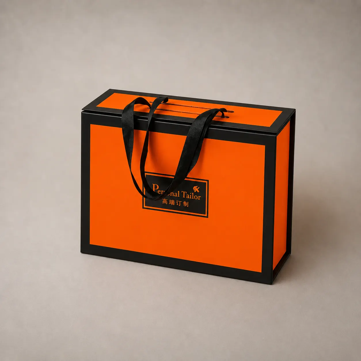 Personal Tailor High-End Orange & Black Folding Gift Box with Handle — image 1 of 4