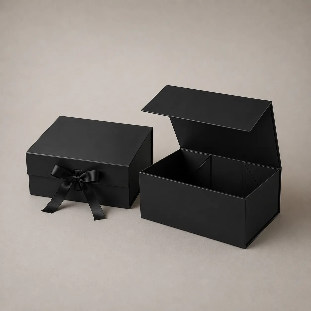 Luxury Matte Black Magnetic Collapsible Folding Box with Satin Ribbon Closure — image 1 of 4