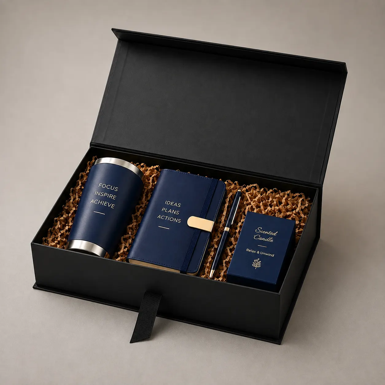 Executive Matte Black Magnetic Collapsible Gift Box with Ribbon Pull Tab — image 1 of 4