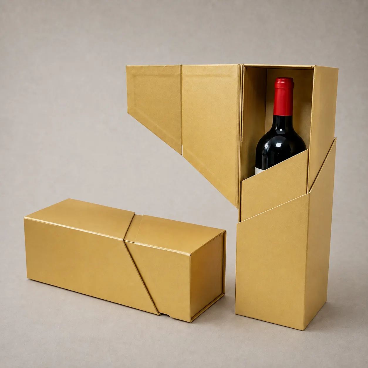 Luxury Metallic Gold Diagonal-Cut Collapsible Wine Gift Box — image 1 of 4