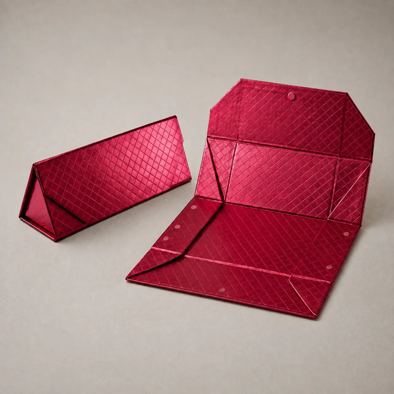 Metallic Ruby Red Quilted Triangular Collapsible Eyeglasses & Accessory Case — image 1 of 4