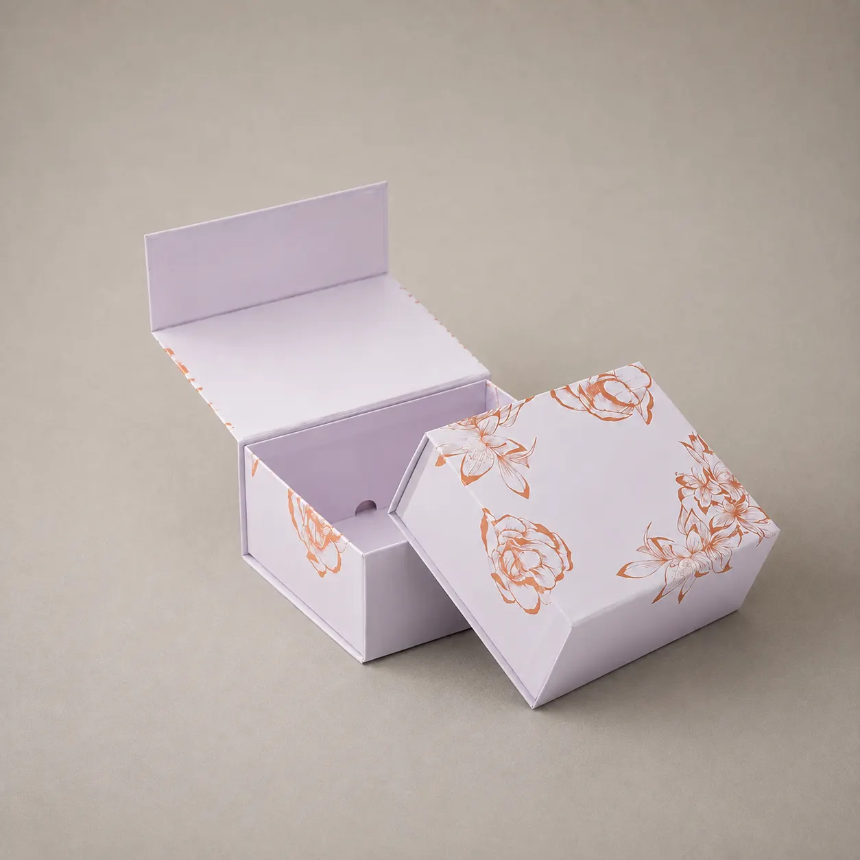 Soft Pastel Lavender Collapsible Magnetic Box with Copper Floral Line Art — image 1 of 4