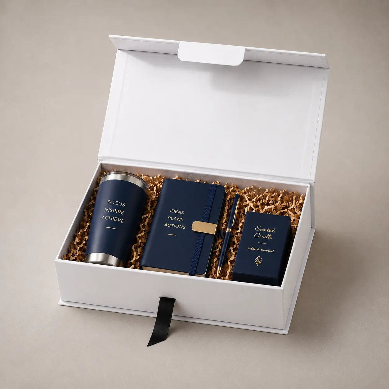 Minimalist Pure White Magnetic Collapsible Gift Box with Black Ribbon Pull Tab — image 1 of 4