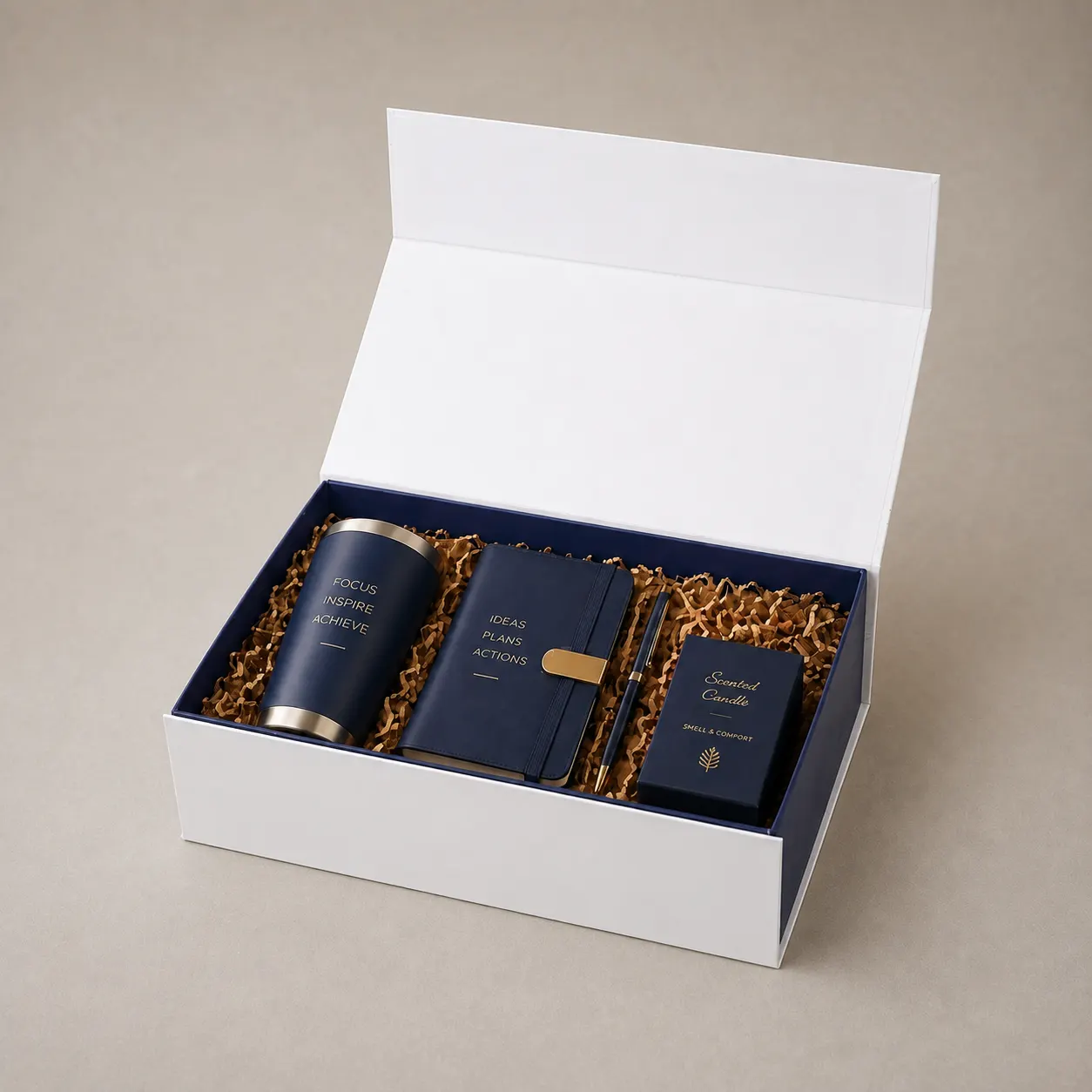 Minimalist Pure White Folding Box with Contrast Navy Blue Interior — image 1 of 4
