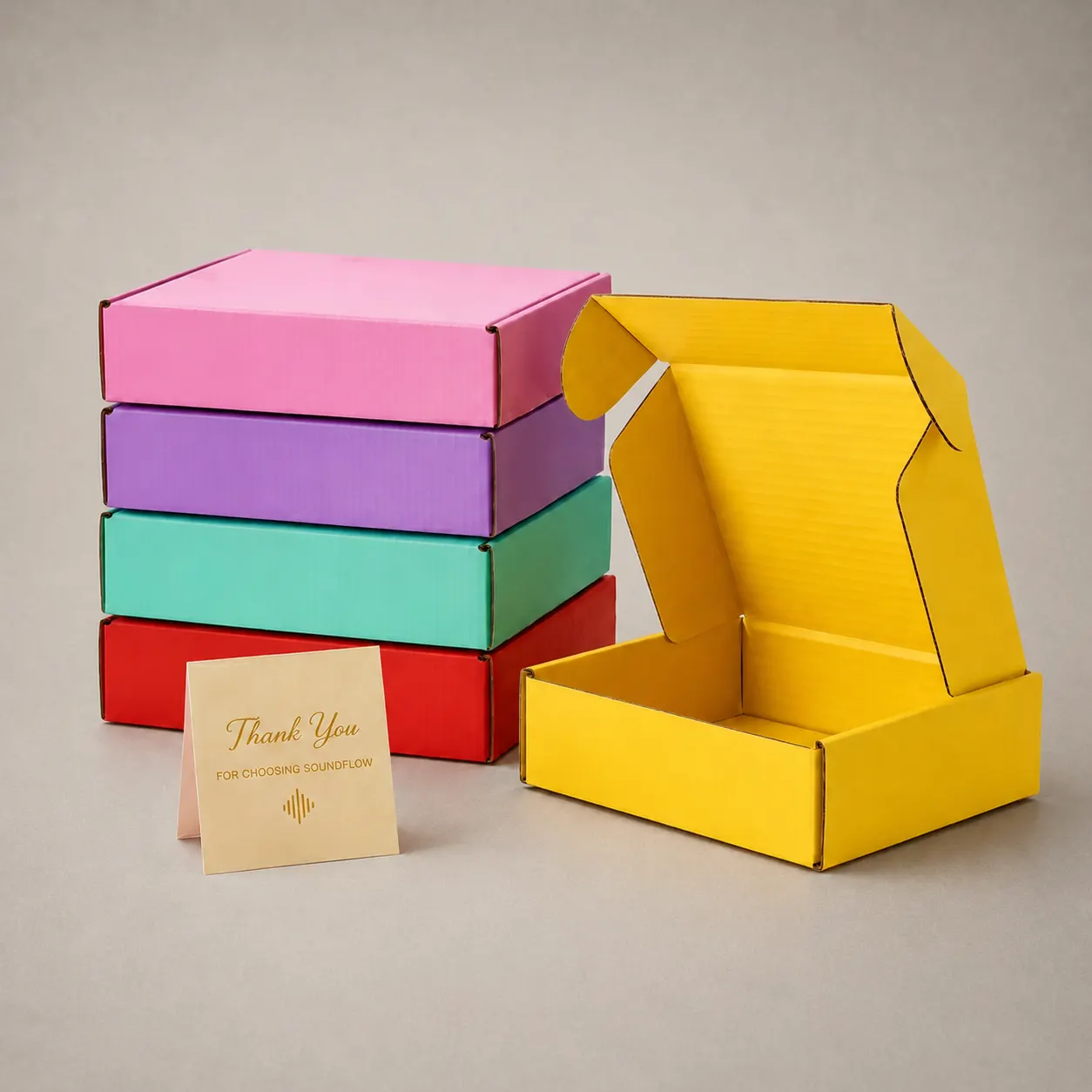 Vibrant Multi-Color Double-Sided Solid-Tone Corrugated Mailer Boxes — image 1 of 4