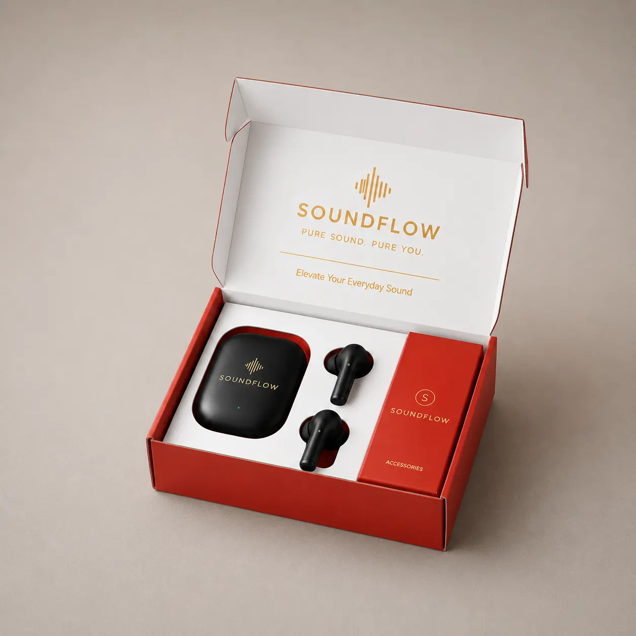 Luxury Coral Red Corrugated Mailer Box with Gold Foil Logo & Custom White Insert — image 1 of 4
