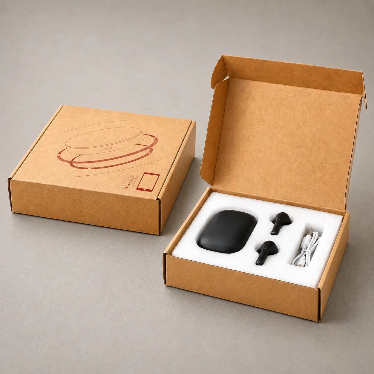 Eco-Friendly Natural Kraft Corrugated Mailer Box with White EPE Foam Insert — image 1 of 4