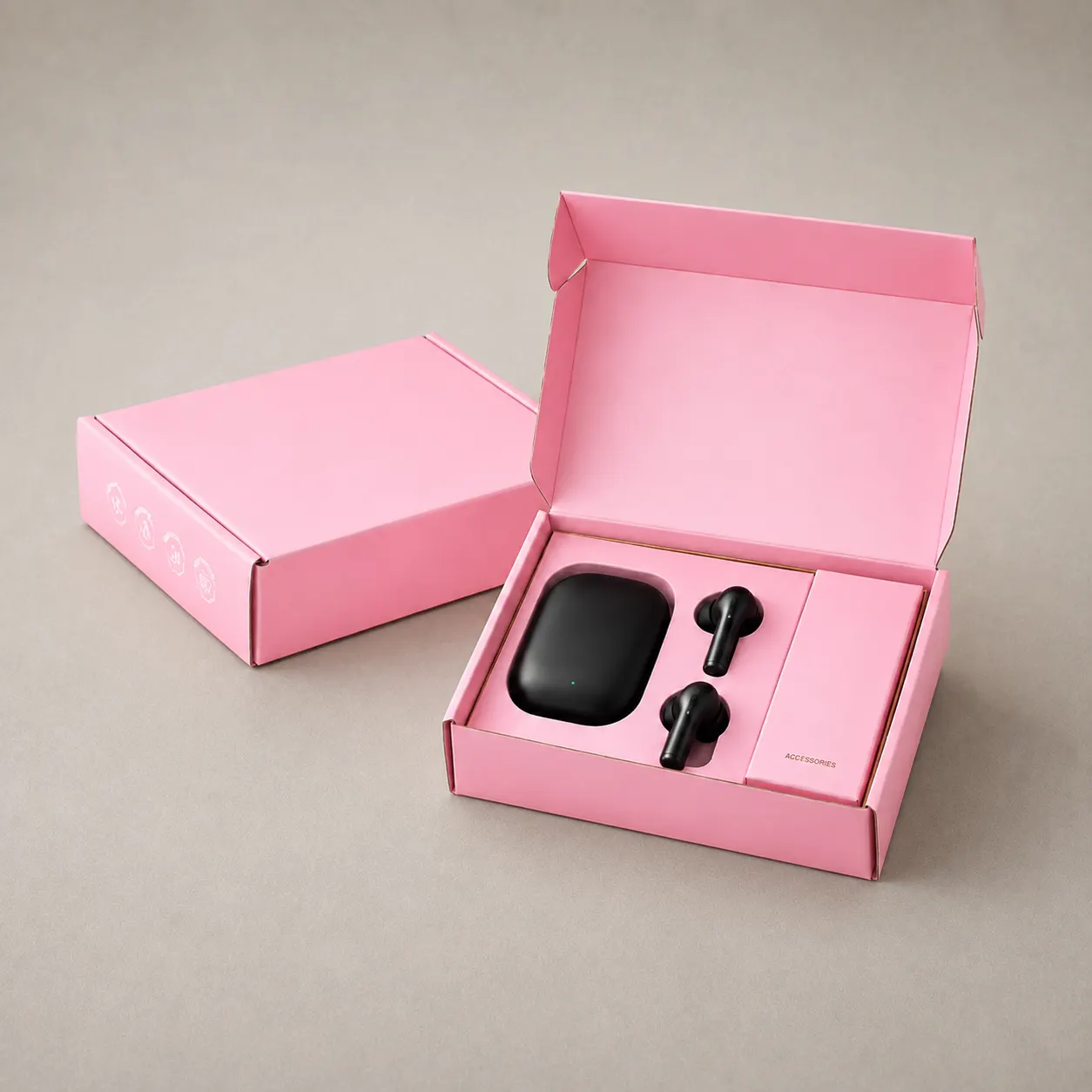 Double-Sided Soft Pink Corrugated Mailer Box with Matching Pink Protective Insert — image 1 of 4