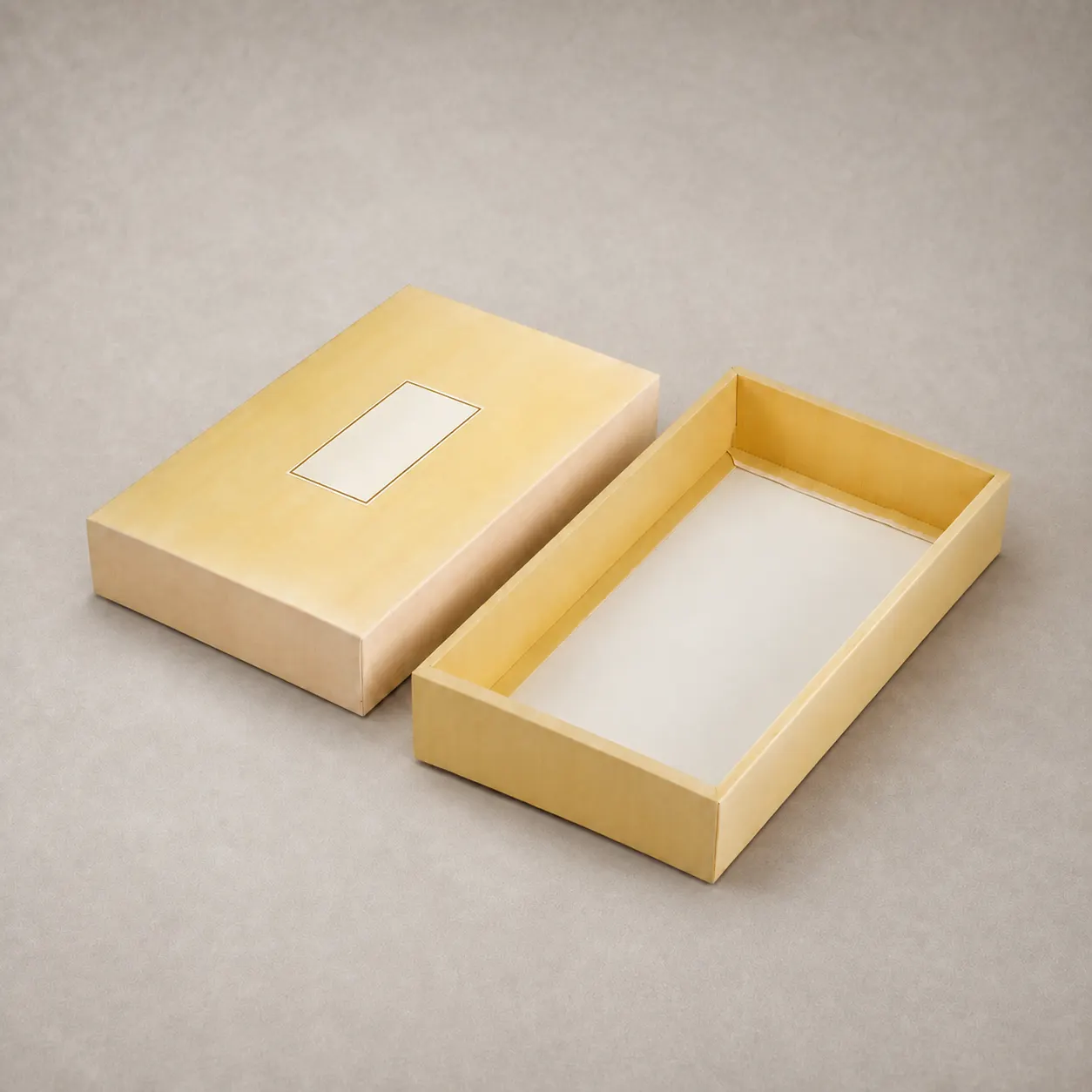 Luxury Satin Champagne Gold Metallic Drawer Rigid Box with Inset Label — image 1 of 4
