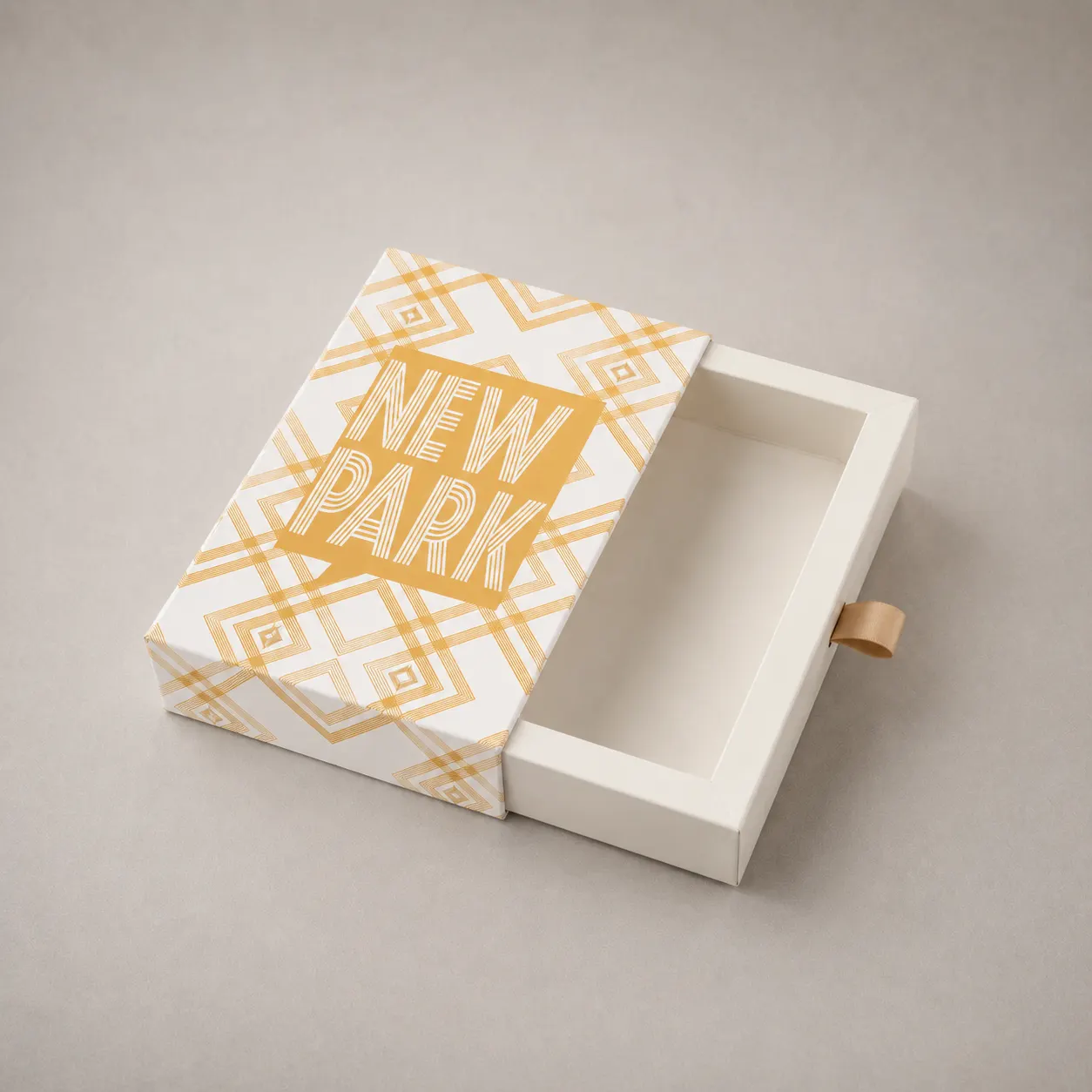 Geometric Gold Lattice Sliding Drawer Rigid Gift Box with Satin Ribbon Pull — image 1 of 4