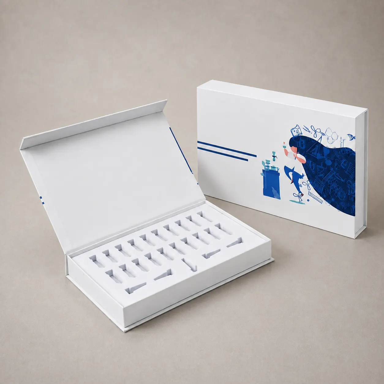 Minimalist White & Royal Blue Book-Shaped Rigid Gift Box for Skincare Ampoules — image 1 of 4