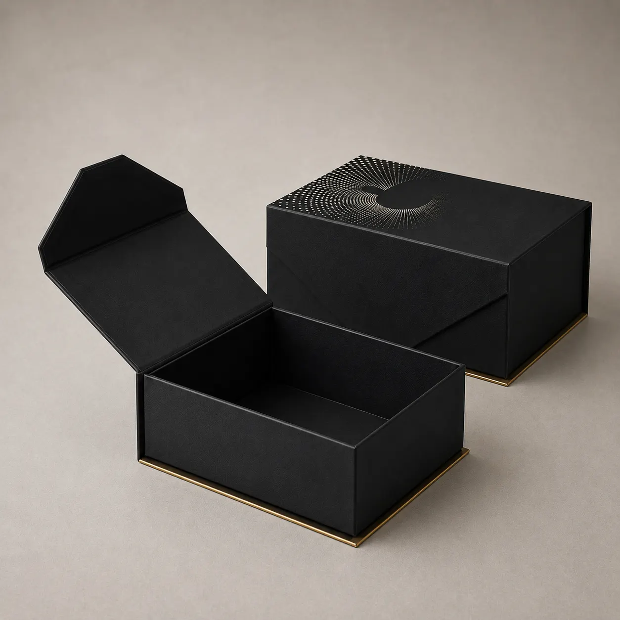 Avant-Garde Matte Black Magnetic Book Box with Radial Halftone Graphic & Gold Base — image 1 of 4