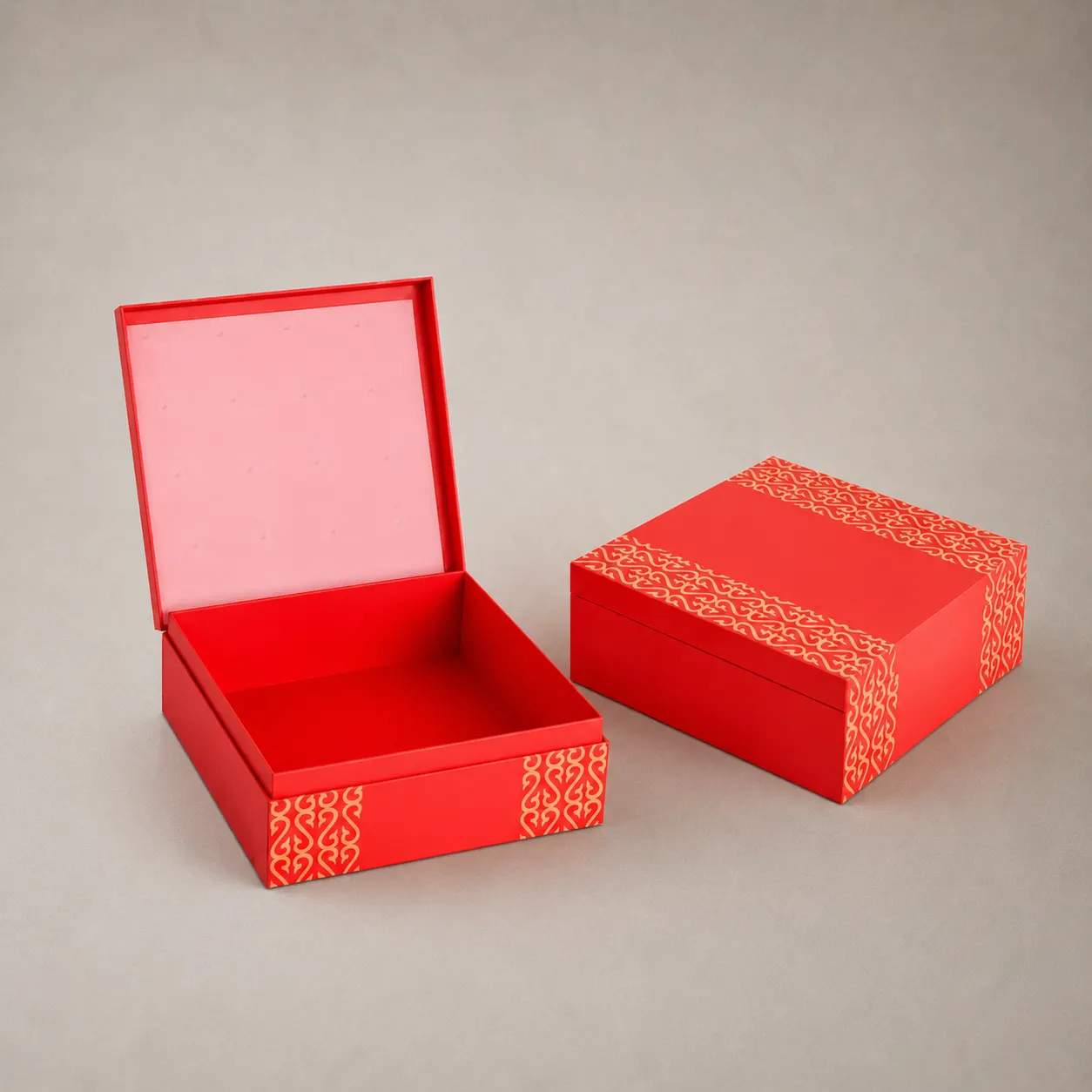 Festive Crimson Red Book-Shaped Rigid Gift Box with Golden Oriental Scroll Bands — image 1 of 4