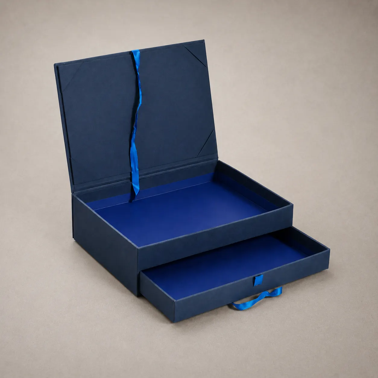 Executive Navy & Cobalt Blue Multi-Tier Book-Shaped Gift Box with Sliding Drawer — image 1 of 4