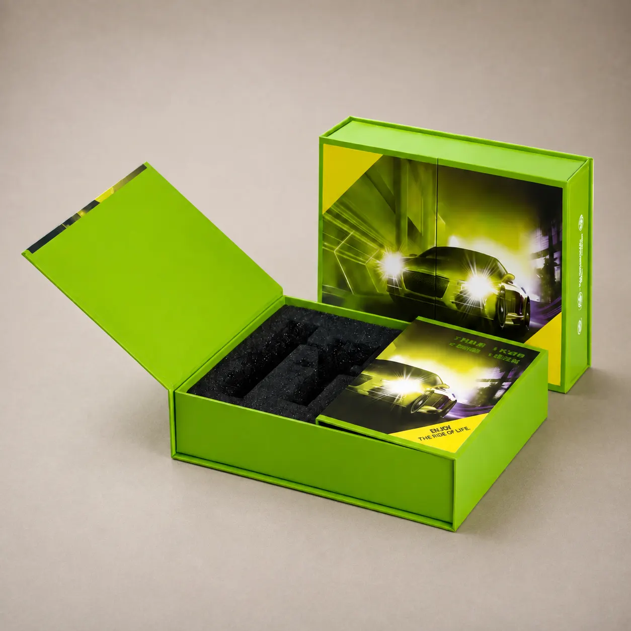 Cyber Lime Green Automotive Sports Car Book-Shaped Box with Supercar Inner Lid — image 1 of 4