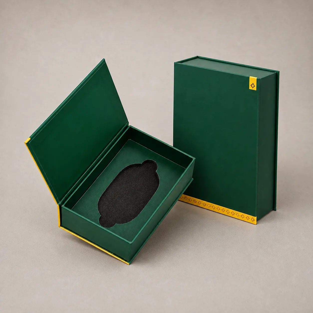 Minimalist Emerald Green Book-Shaped Gift Box with Mustard Yellow Edges — image 1 of 4