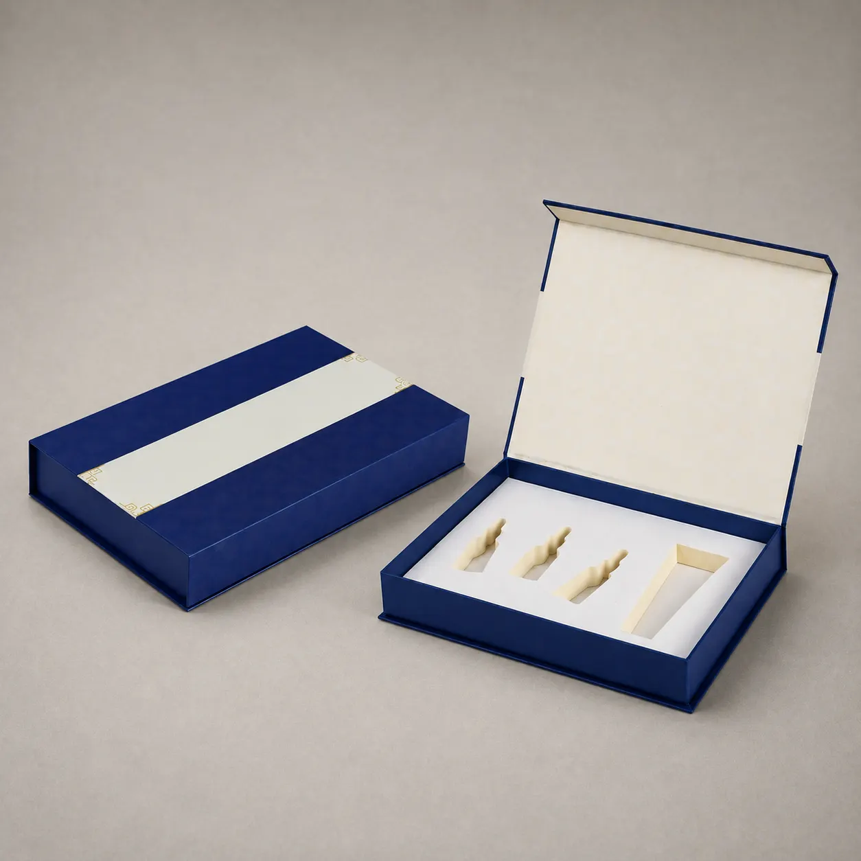 Oriental Sapphire Blue & Champagne Ivory Belt Book Box for Ampoule Serums — image 1 of 4