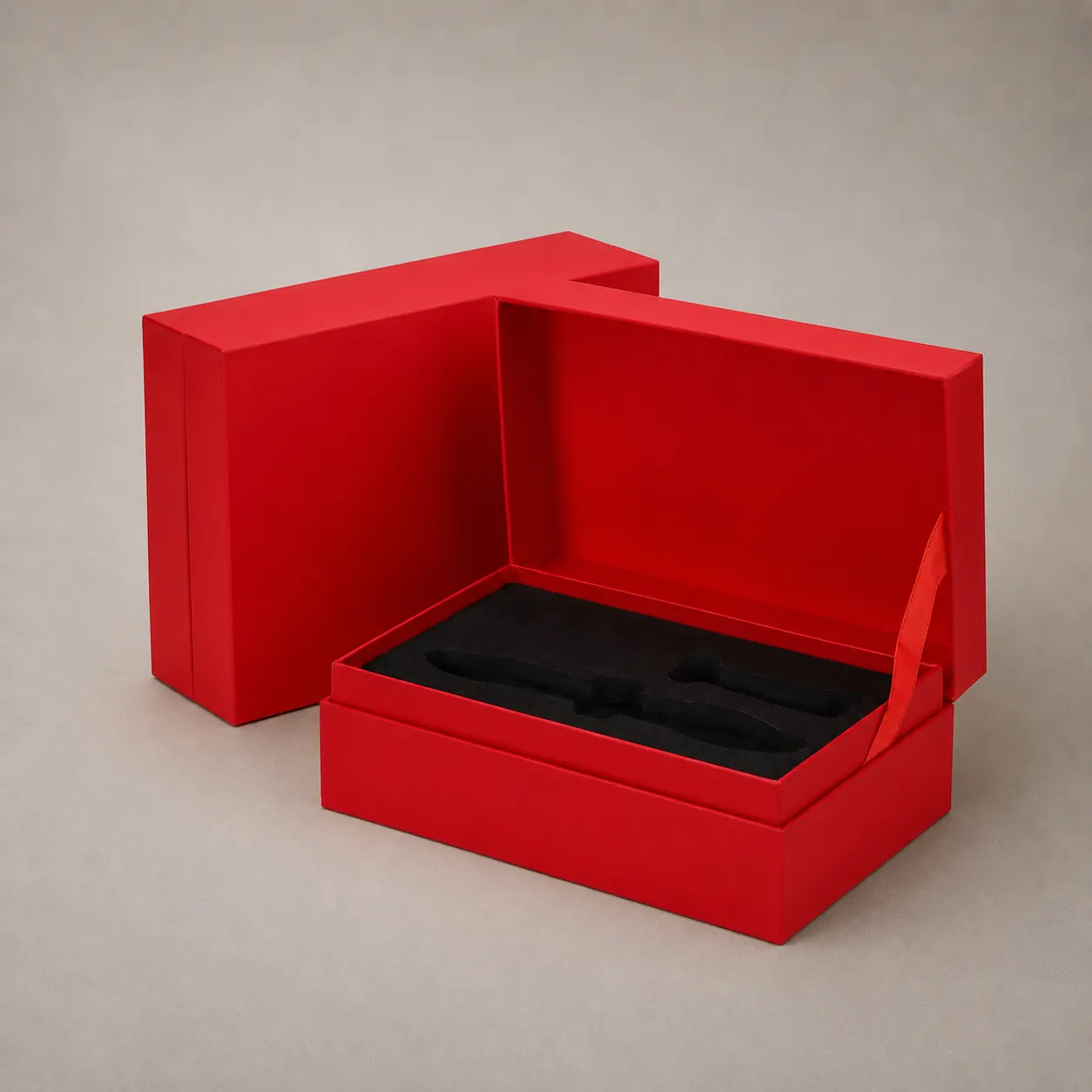 Pure Crimson Red Soft-Touch Book-Shaped Rigid Box with Black Velvet Insert — image 1 of 4