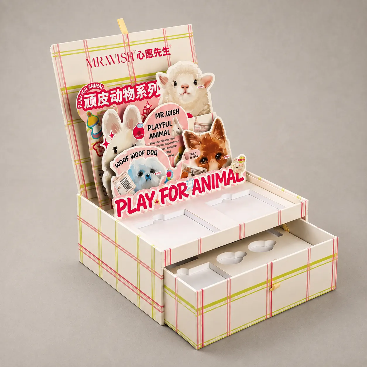 Animal Pastel Plaid 3D Pop-Up Standee & Drawer Box — image 1 of 4