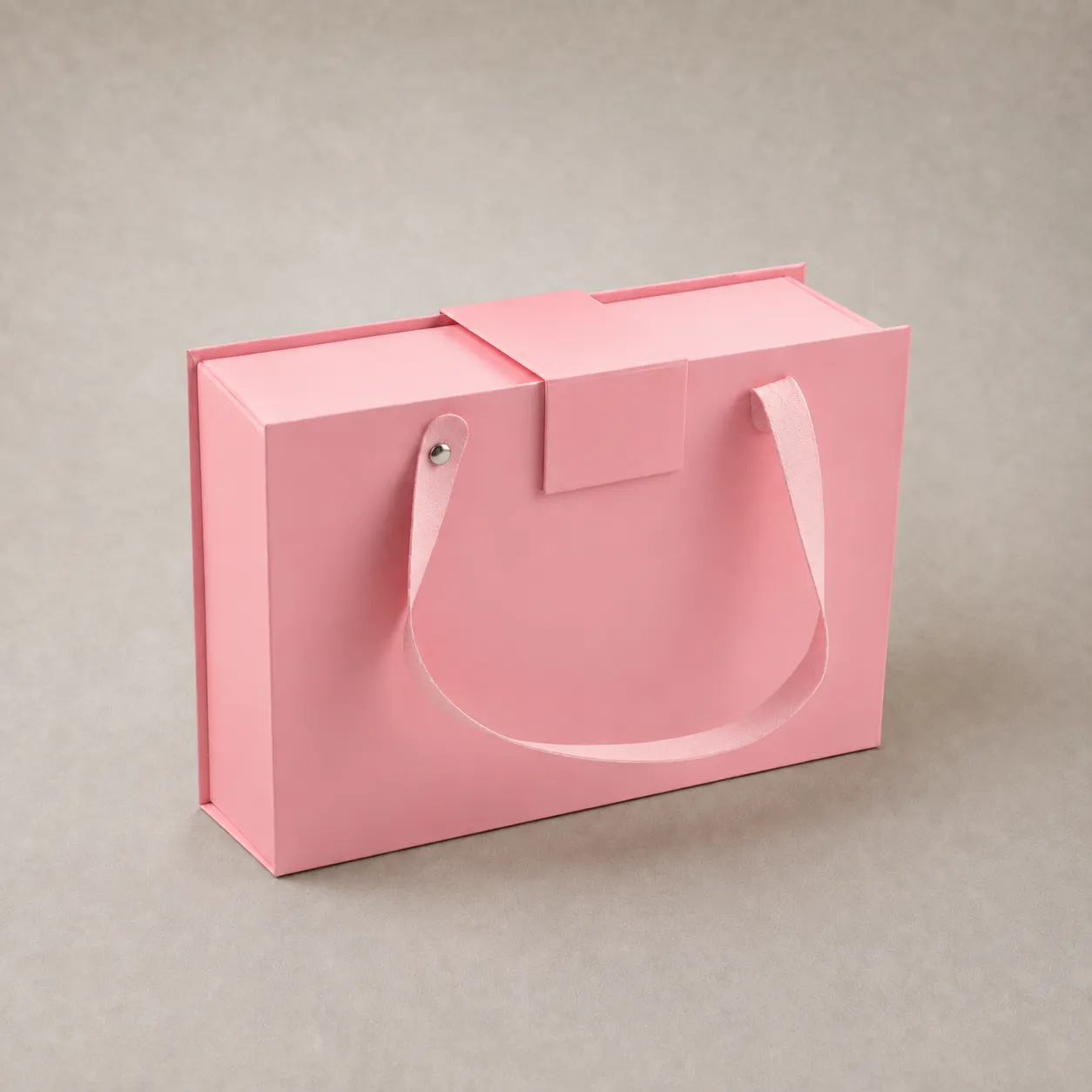 Elegant Pastel Rose Pink Handbag Rigid Box with Leather Handles — image 1 of 4