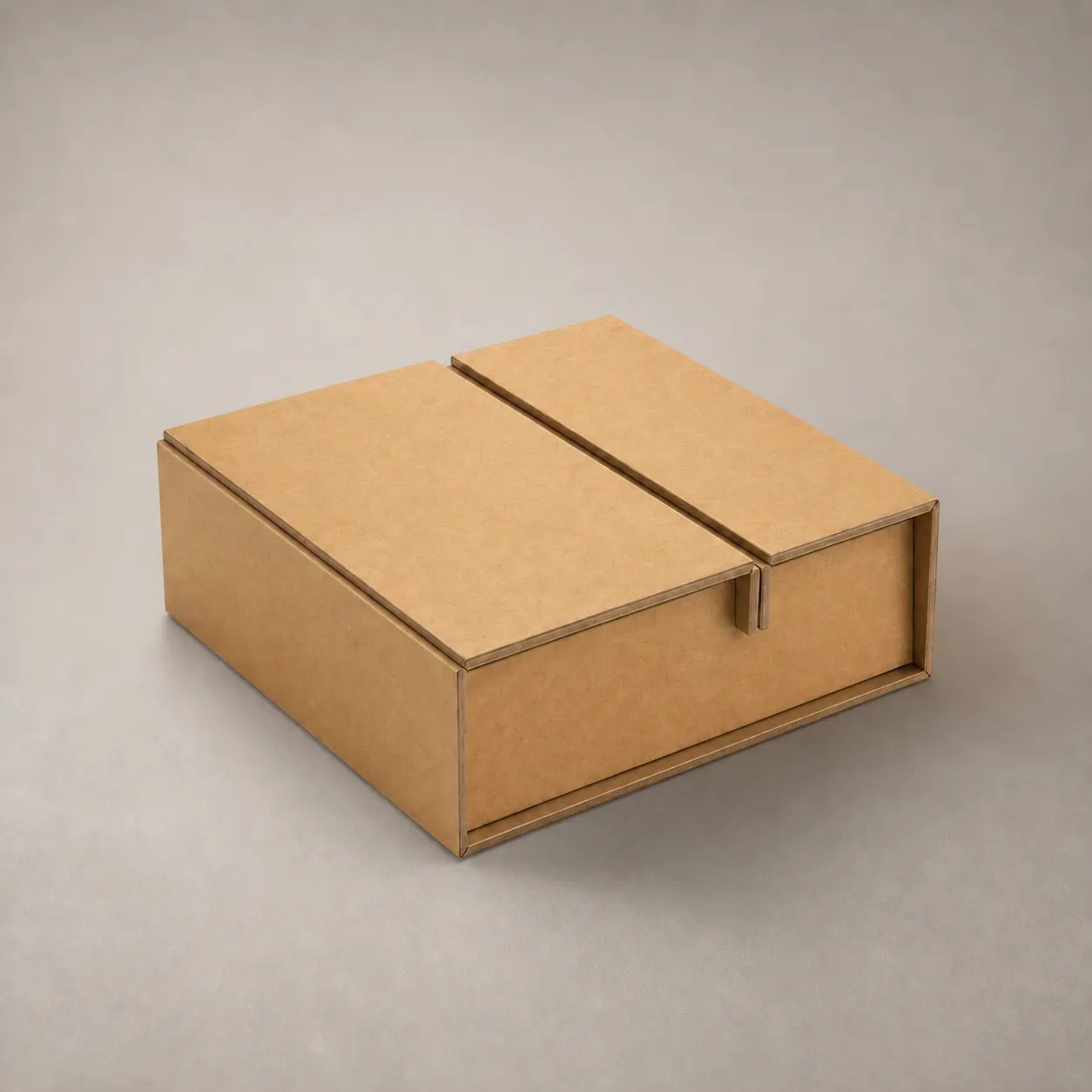 Eco-Friendly Natural Kraft Brown Double-Door Split Rigid Box — image 1 of 4