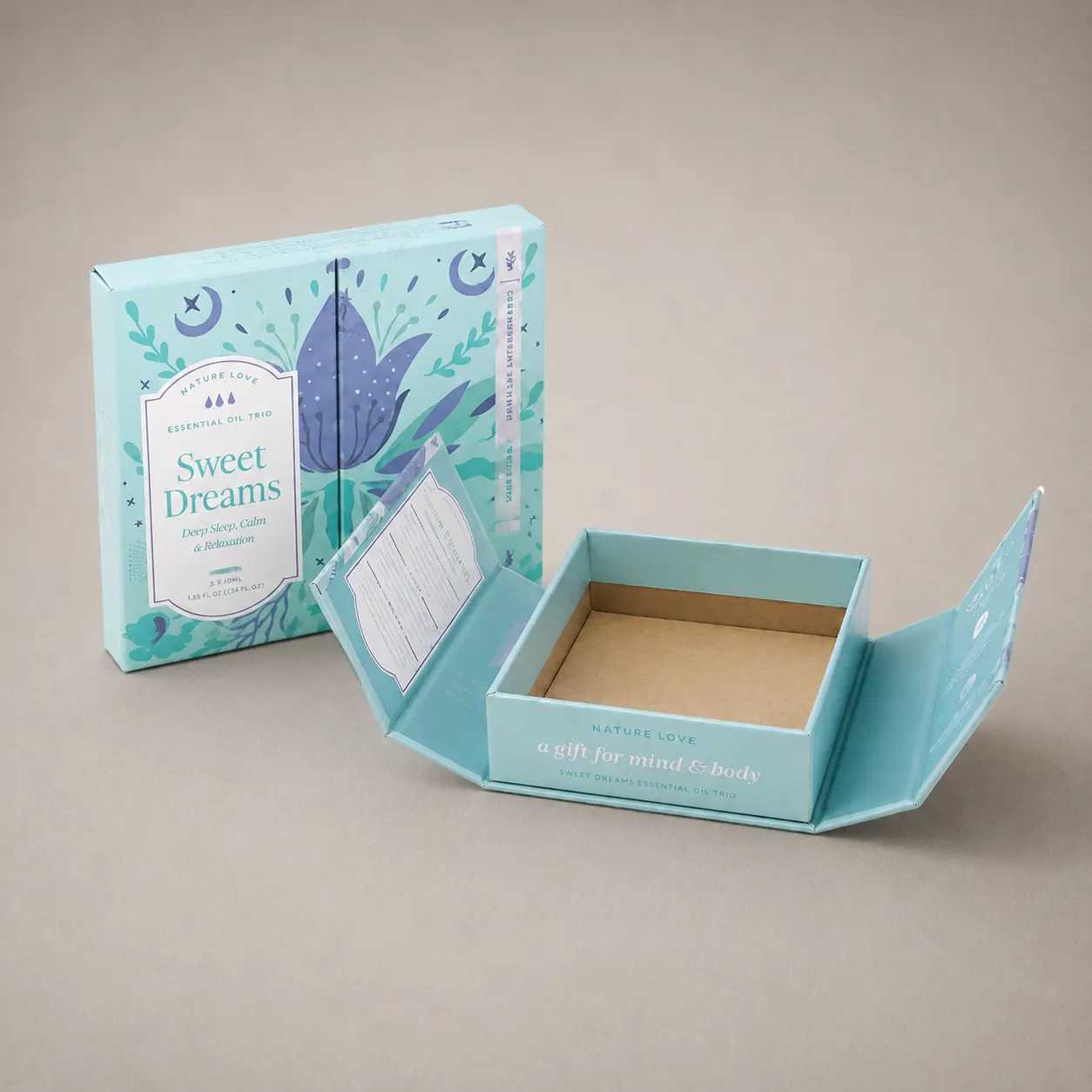 Pastel Mint Cyan & Lavender Botanical Double-Door Essential Oil Box — image 1 of 3