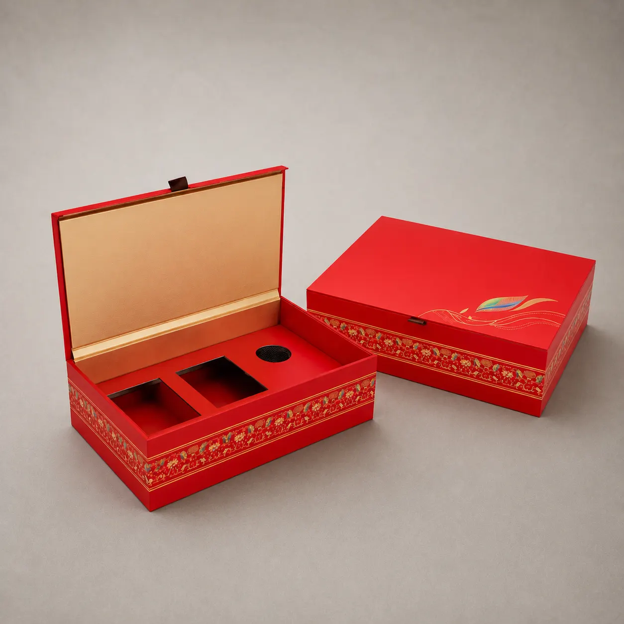 Luxury Crimson Red Oriental Book Box with Gold Leaf & Floral Border — image 1 of 4
