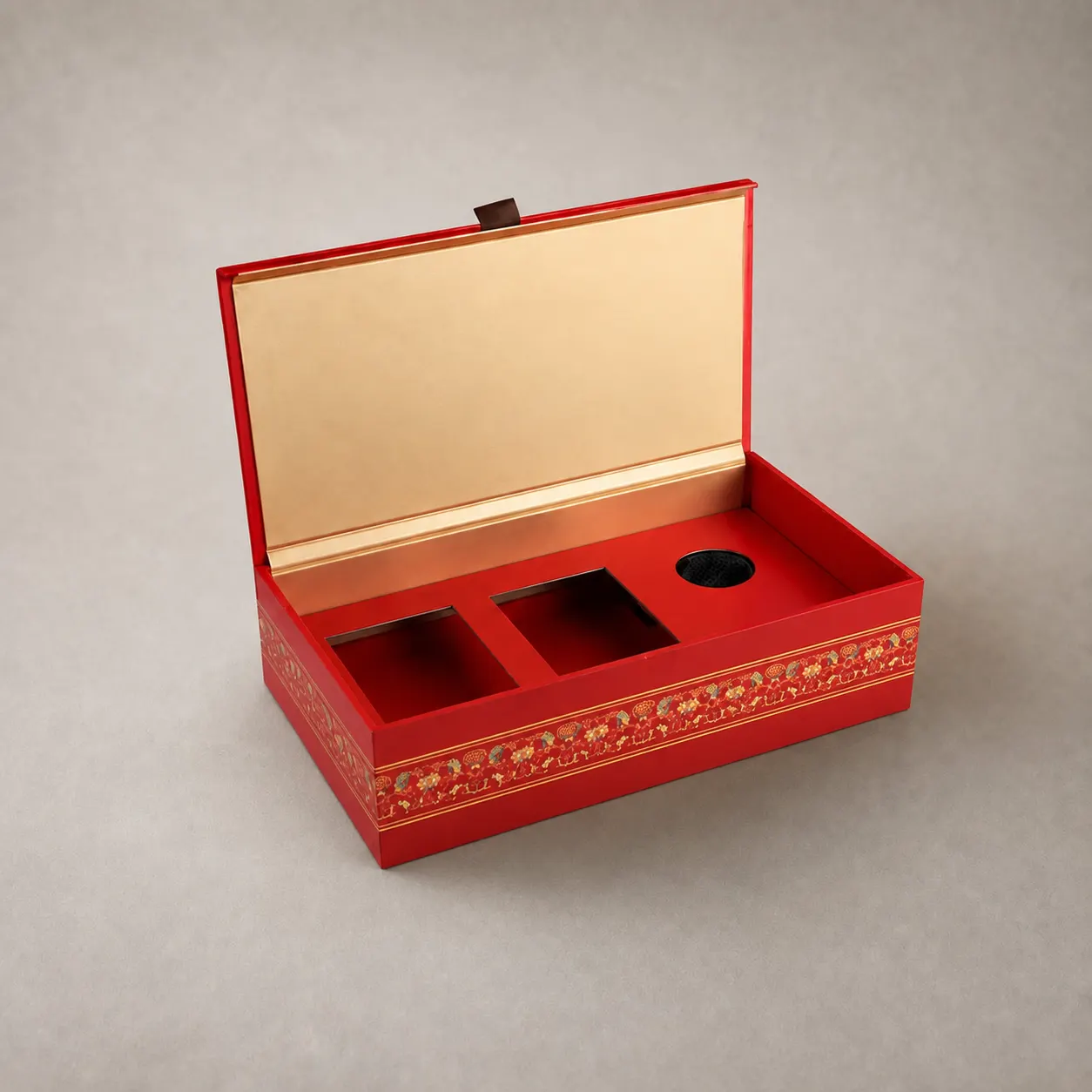 Luxury Crimson Red Oriental Book Box with Gold Floral Border — image 1 of 4