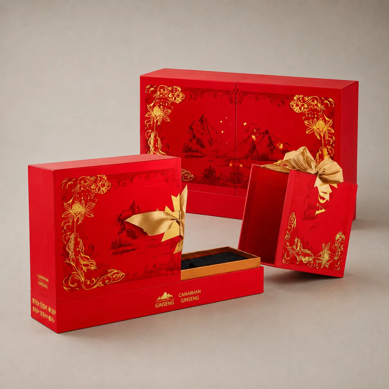 Luxury Oriental Crimson Red & Gold Landscape Double-Door Box — image 1 of 4