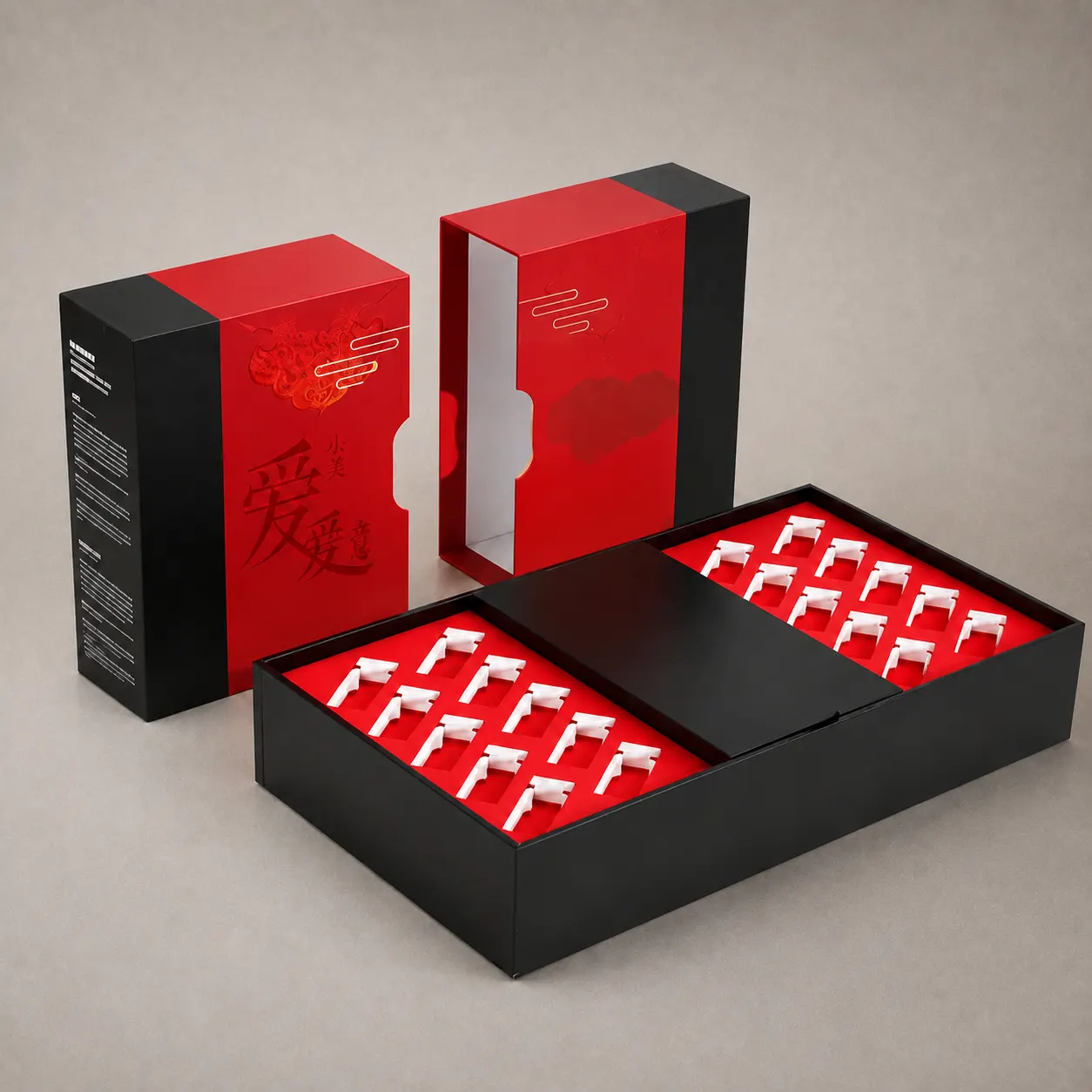 Luxury Crimson Red & Pitch Black 20-Slot Ampoule Drawer Box — image 1 of 4
