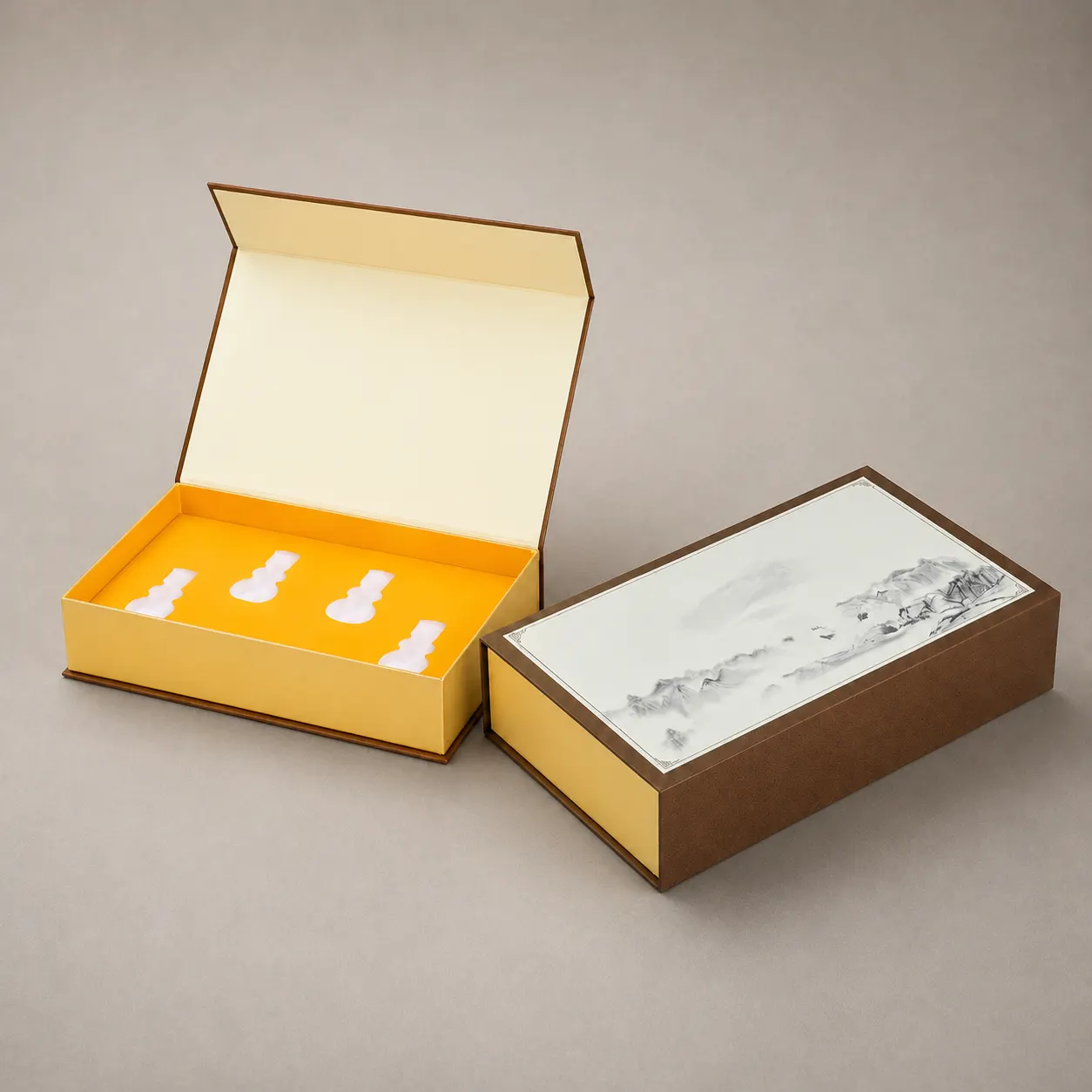 Oriental Saddle Brown Ink Wash Landscape Book-Shaped Box — image 1 of 4
