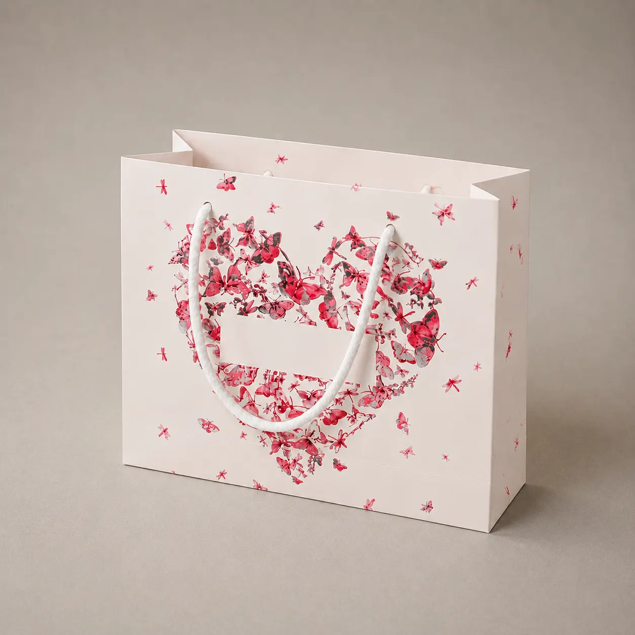 Romantic Pastel Blush Pink Butterfly Heart Paper Tote Bag — image 1 of 4