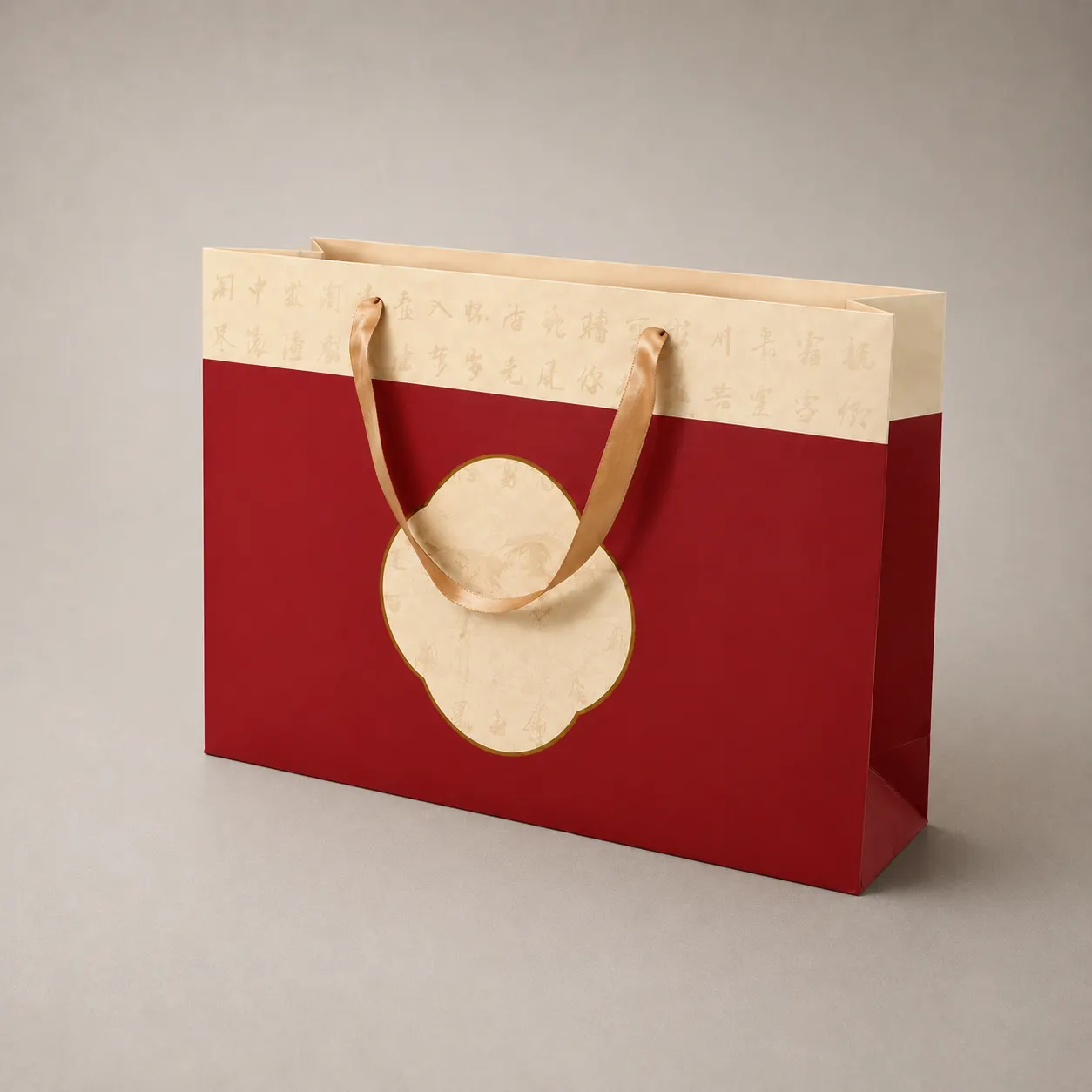Imperial Crimson Red & Parchment Beige Paper Tote Bag — image 1 of 3