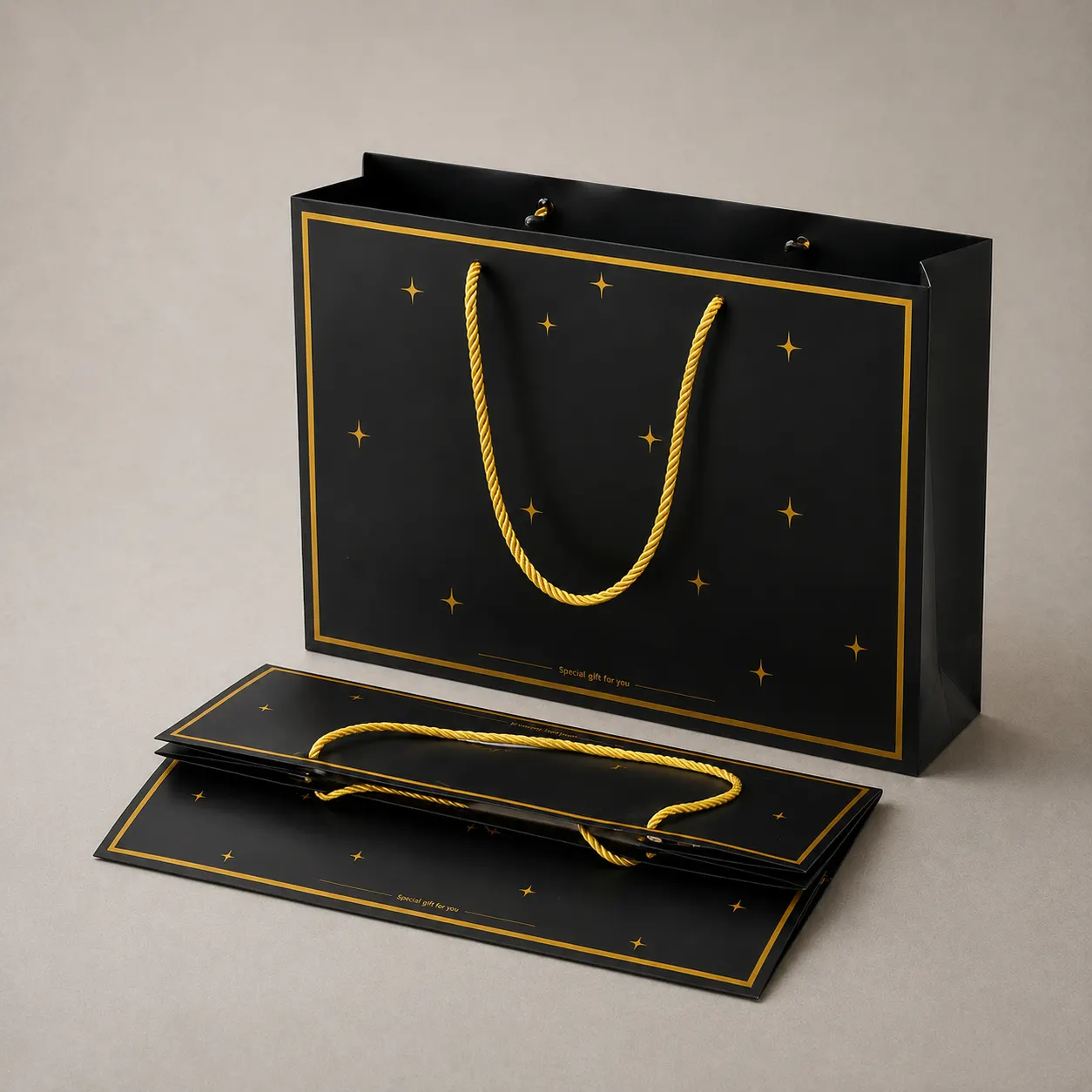 Luxury Pitch Black & Gold Celestial Starburst Paper Tote Bag — image 1 of 3