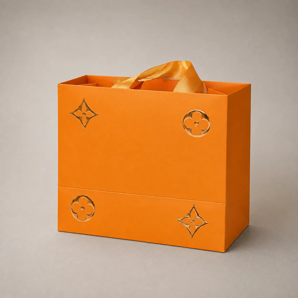 Luxury Vibrant Orange Monogram Floral Paper Tote Bag with Satin Ribbon — image 1 of 4