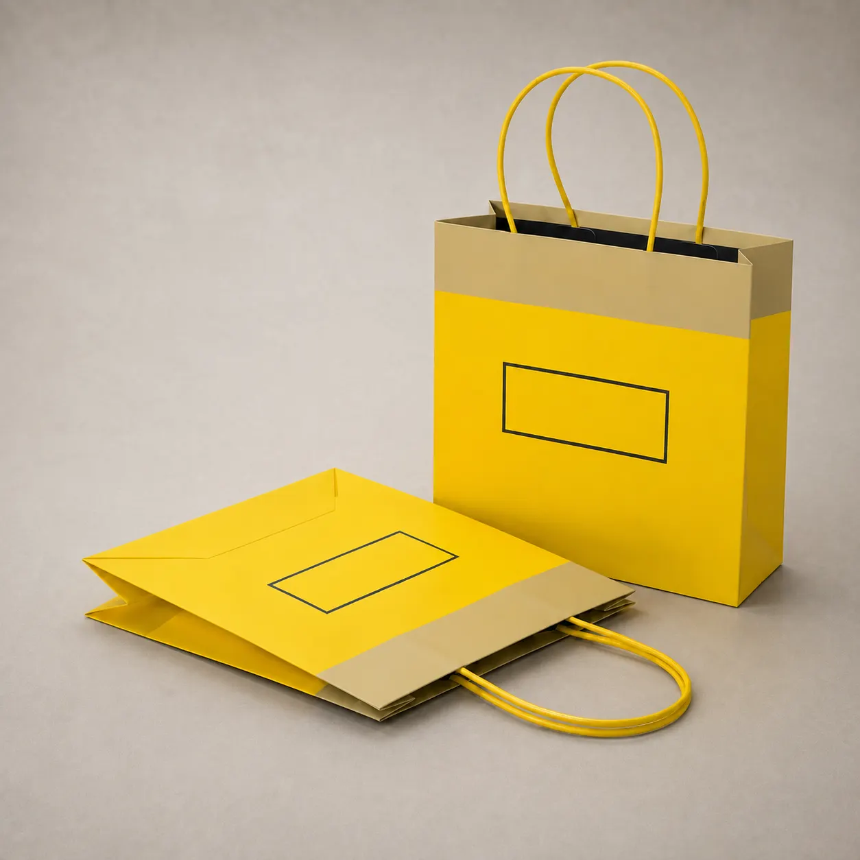 Minimalist Sunshine Yellow & Khaki Beige Dual-Tone Paper Tote Bag — image 1 of 4