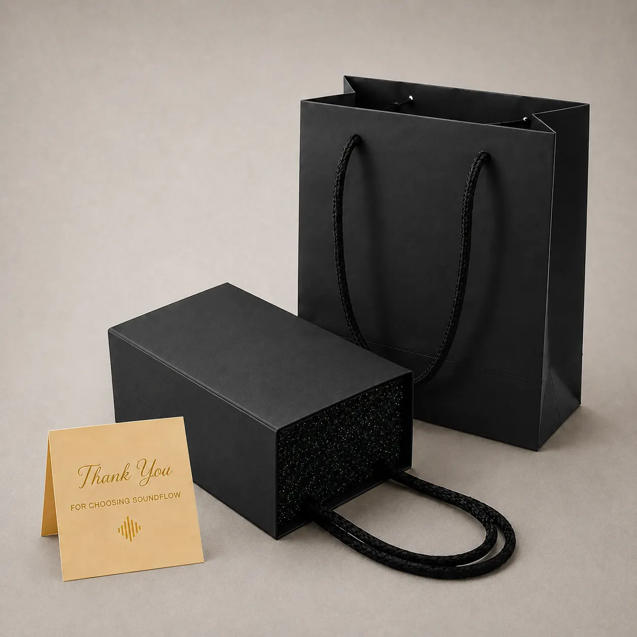 Luxury Pitch Black Sliding Drawer Rigid Box & Paper Tote Bag Set — image 1 of 4