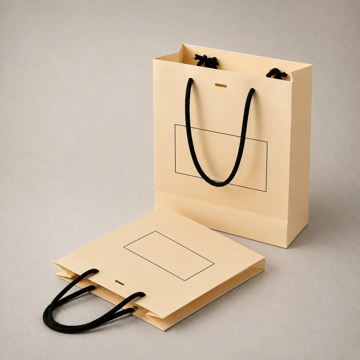 Elegant Cream Beige Paper Tote Bag with Black Frame & Black Handles — image 1 of 4