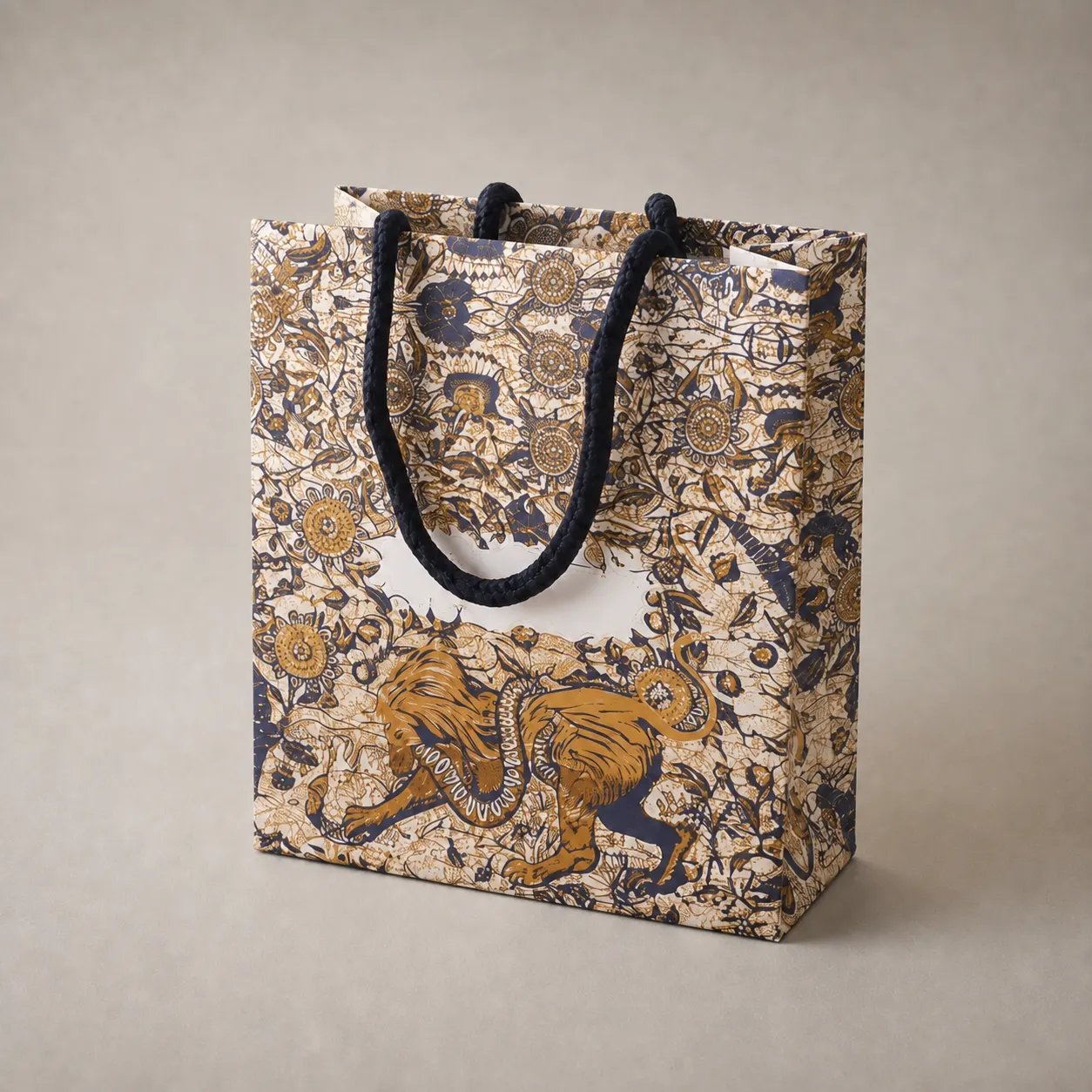 Luxury Heritage Baroque Lion & Floral Toile De Jouy Paper Tote Bag — image 1 of 4