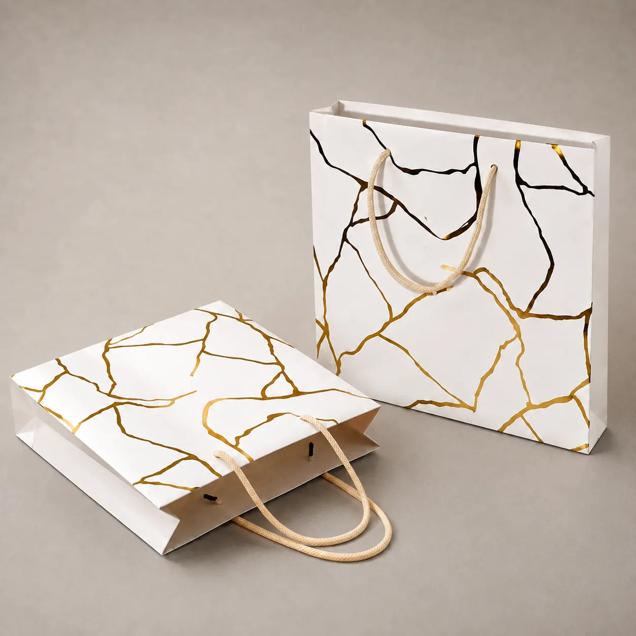 Luxury White & Gold Kintsugi Cracked Marble Paper Tote Bag — image 1 of 3