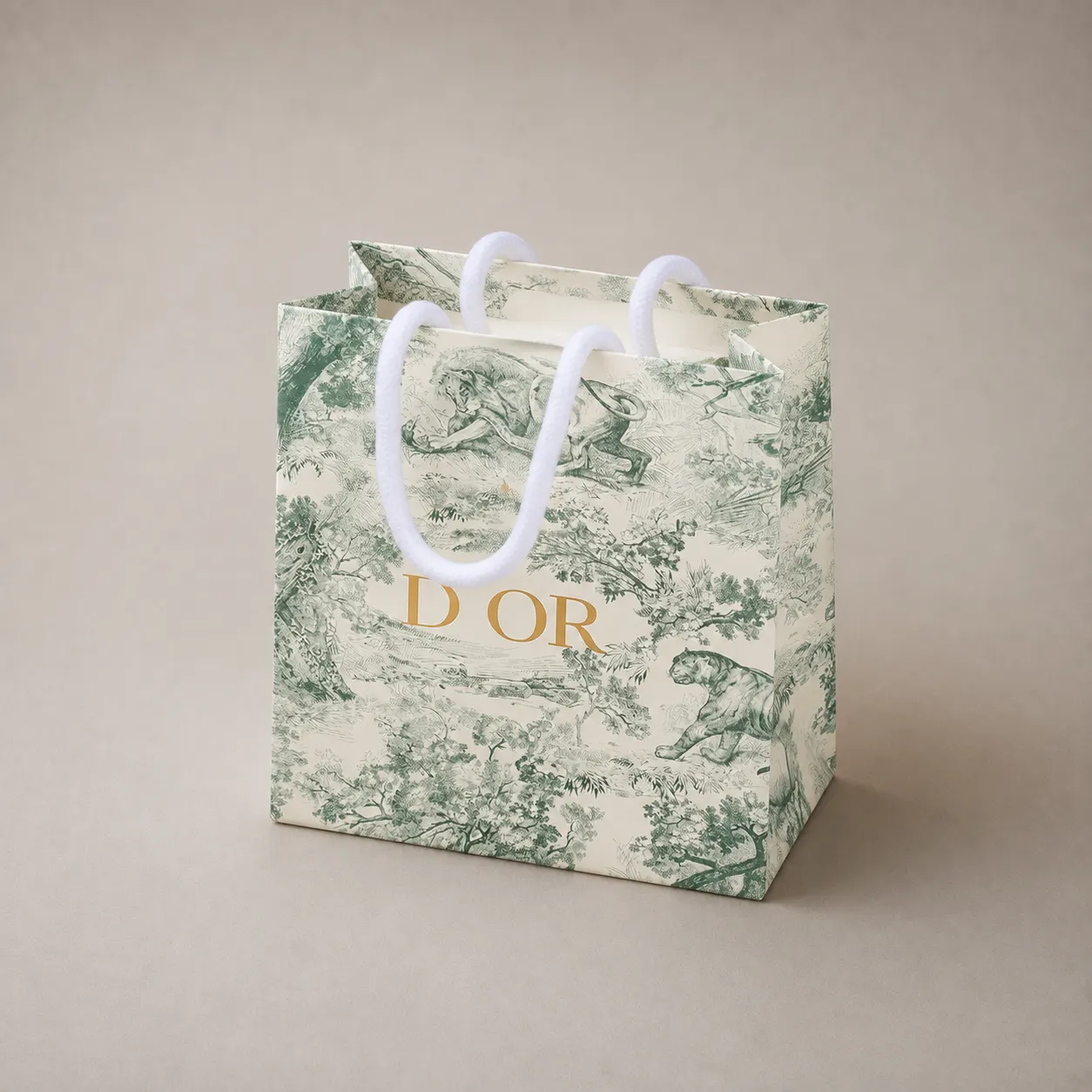 Luxury Sage Green Toile De Jouy Jungle Lion & Leopard Paper Tote Bag — image 1 of 4
