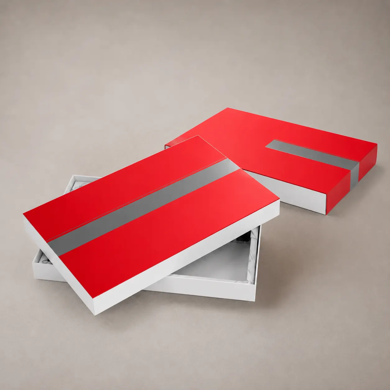 Luxury Crimson Red & Silver Stripe Lift-Off Lid Rigid Gift Box — image 1 of 4