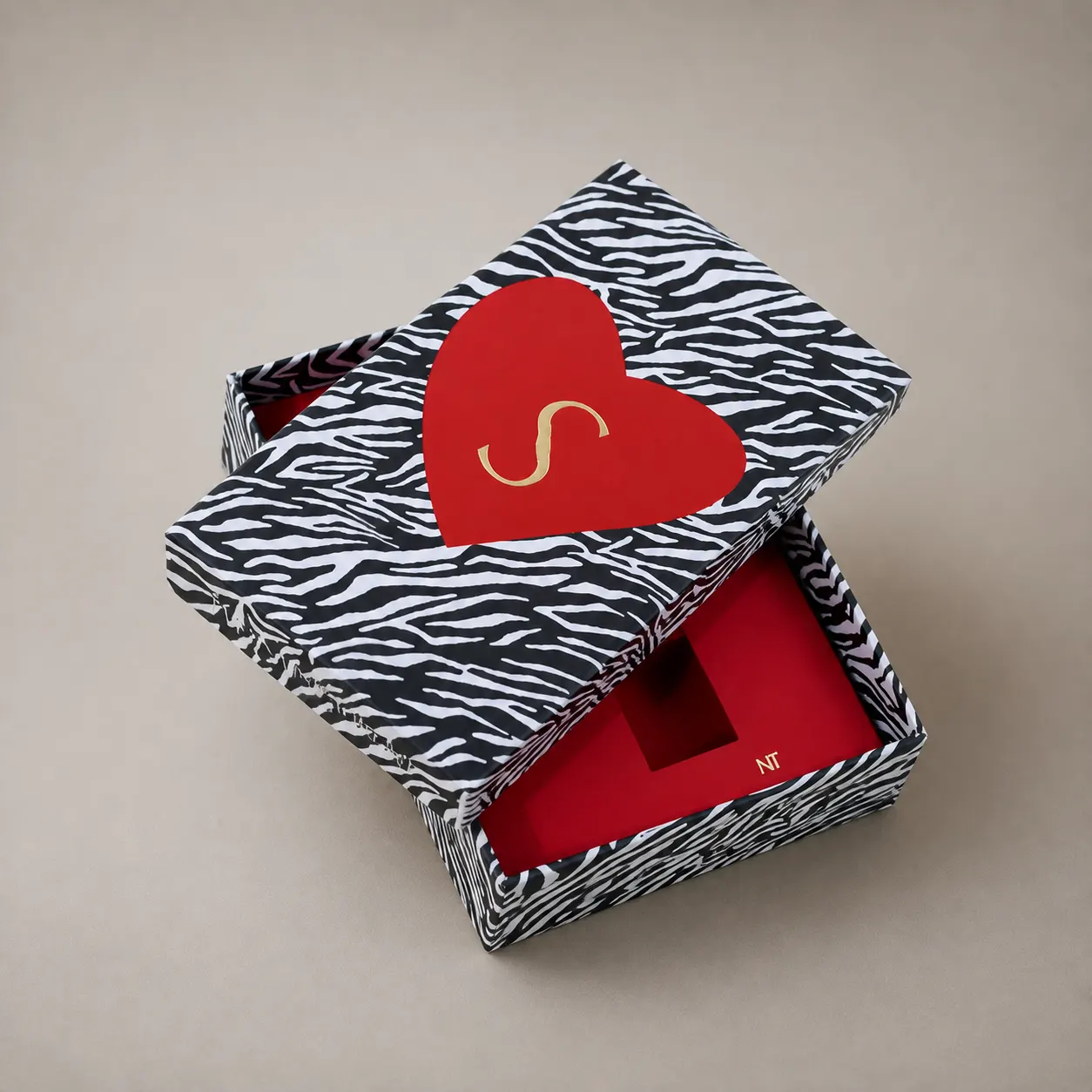 Luxury Zebra Stripe & Red Heart Lift-Off Lid Rigid Gift Box — image 1 of 4