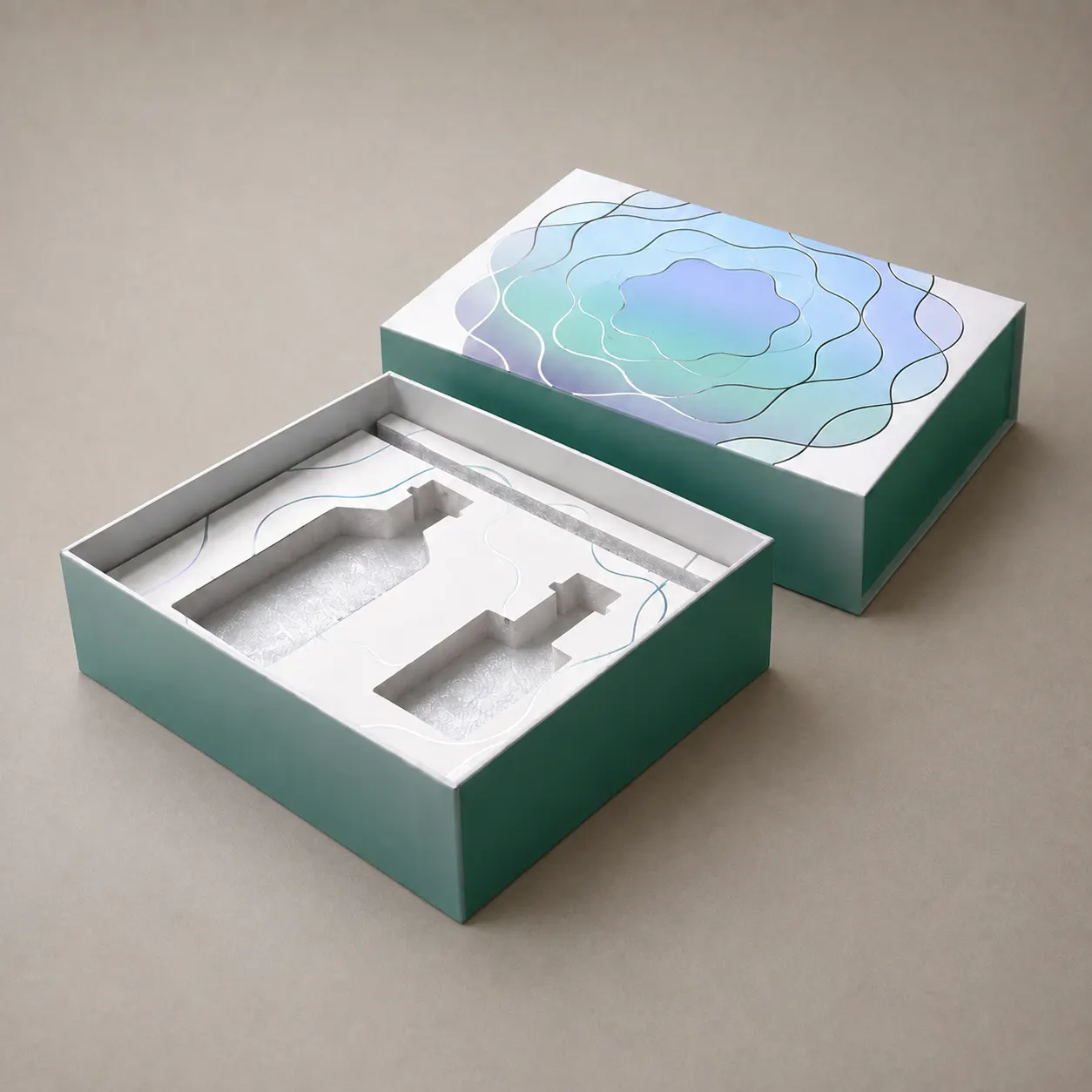 Luxury Teal Green & Iridescent Water Ripple Rigid Gift Box — image 1 of 4