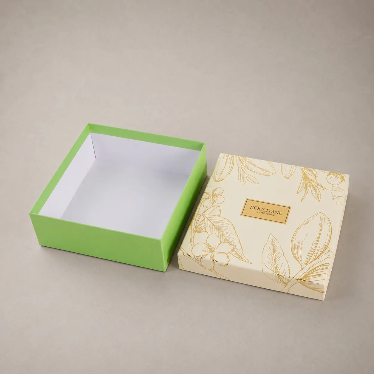 Luxury Ivory & Gold Botanical Rigid Box with Lime Green Base — image 1 of 4