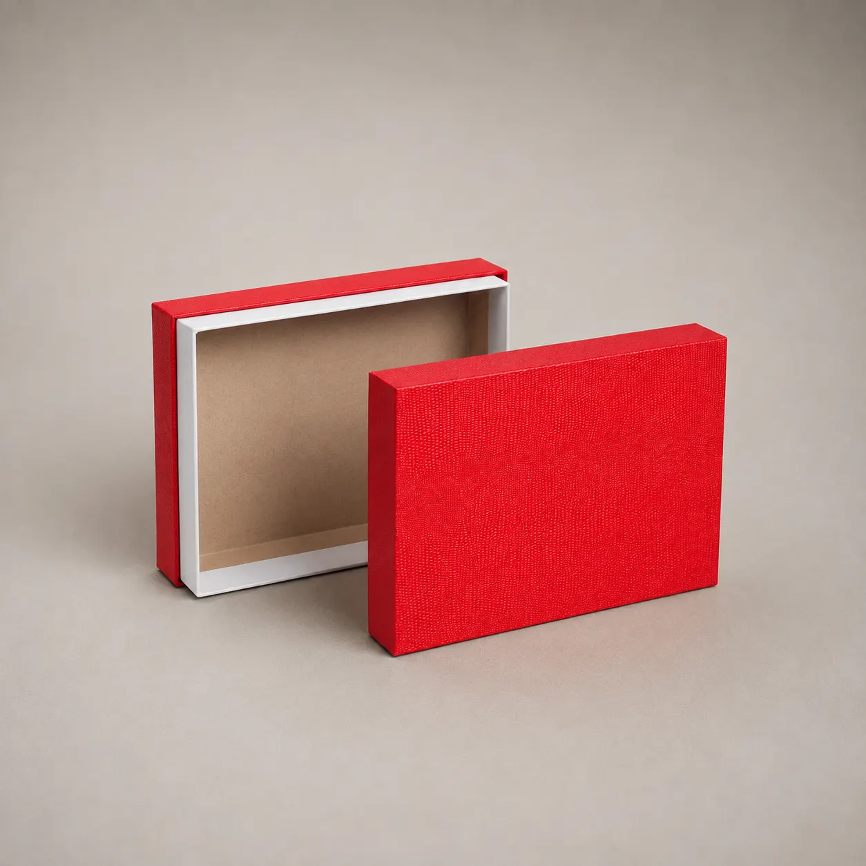 Luxury Crimson Red Pebble Grain Rigid Box with White Shoulder Frame — image 1 of 4