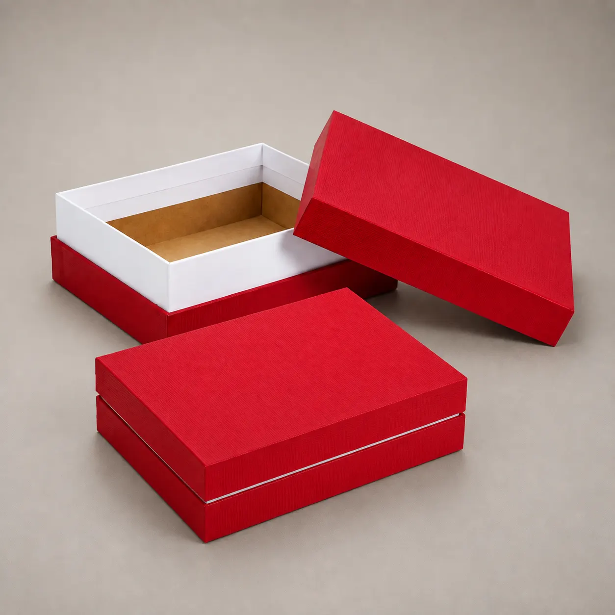 Luxury Crimson Red Linen Texture Rigid Box with White Shoulder Frame — image 1 of 4