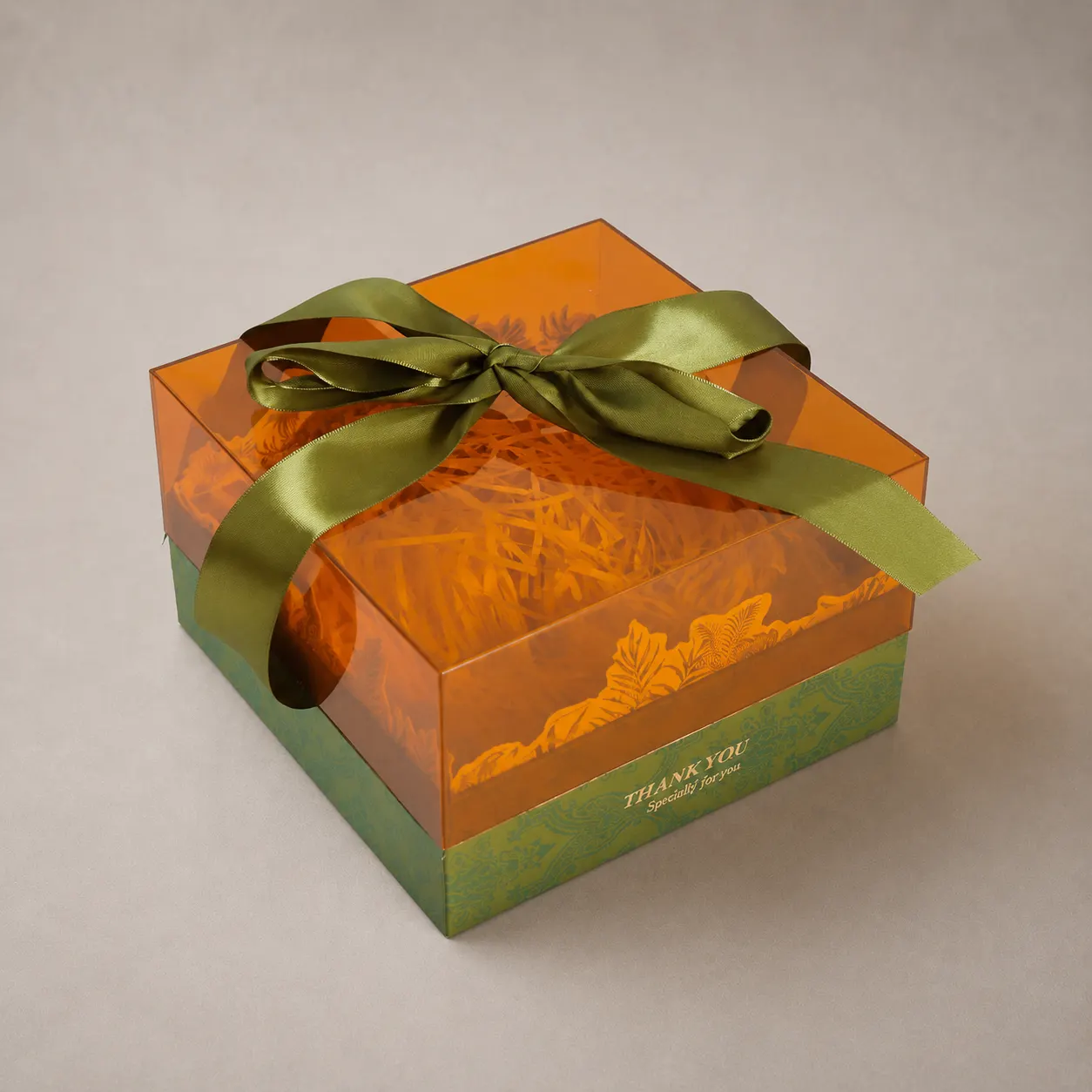 Luxury Amber Clear Acrylic Lid Rigid Gift Box with Satin Ribbon — image 1 of 3