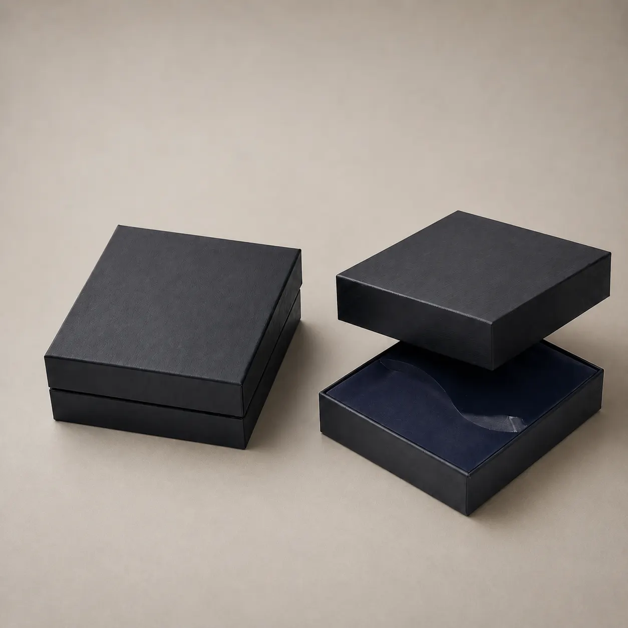 Luxury Pitch Black Rigid Gift Box with Midnight Navy Velvet Interior — image 1 of 4