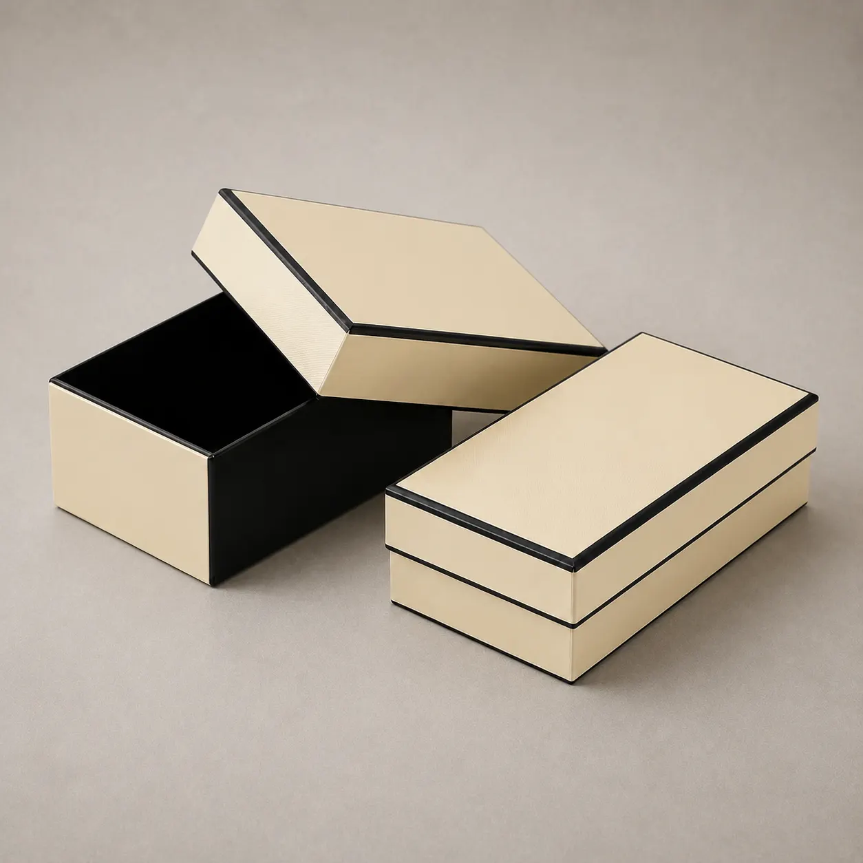 Luxury Cream Beige & Black Framed Rigid Box with Shoulder Rim — image 1 of 4